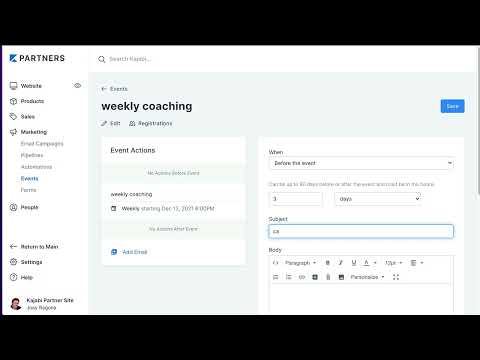 Kajabi Tutorial: Setting Up Automated Weekly Coaching Event Emails [Video]